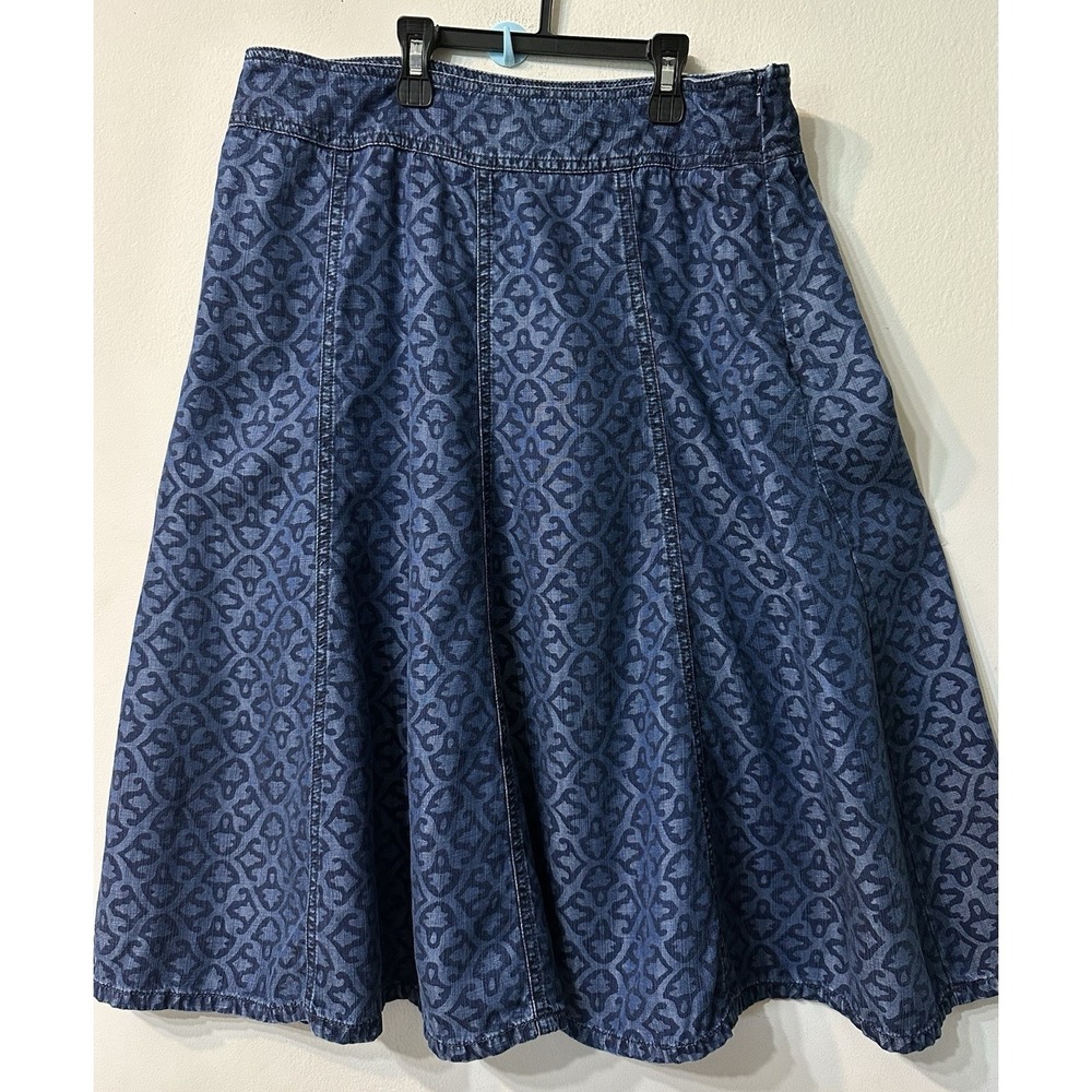 Coldwater Creek Tencel Skirt Womens Size 10 Blue Geometric Printed A-Line Midi